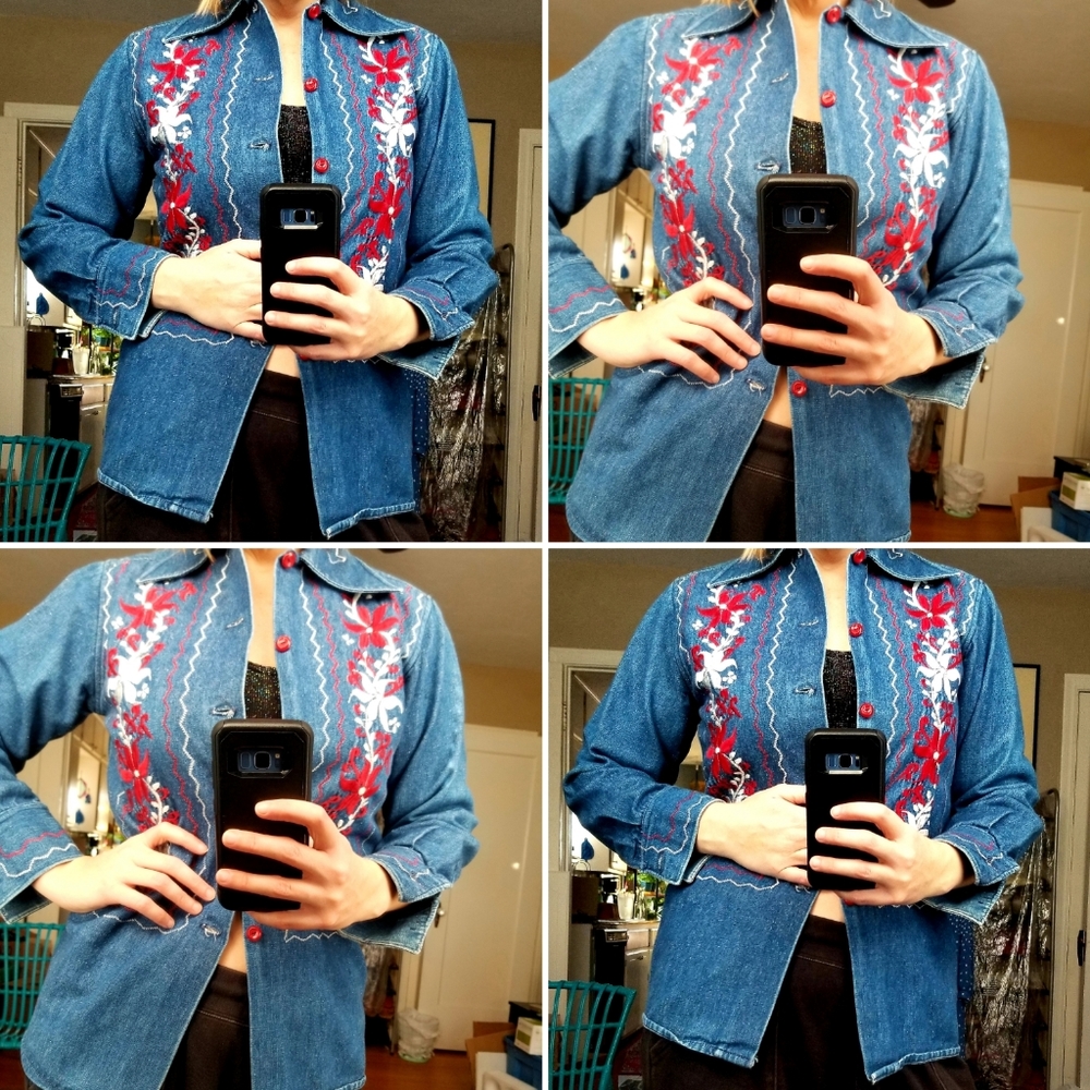 VTG 60s/70s Mexican Embroidered Jean Jacket - Picture 1 of 13